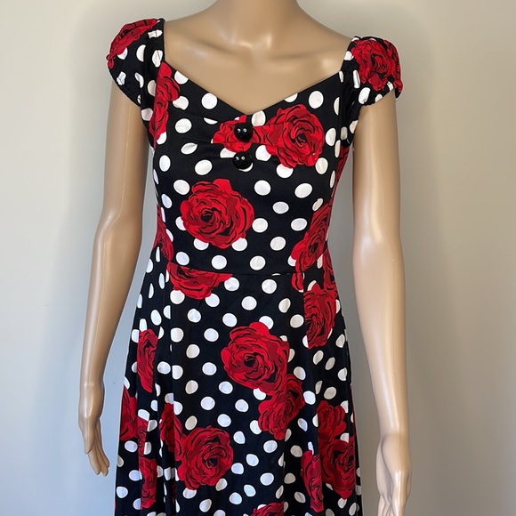 COLLECTIF | Delores Polka Dot Rose Print Doll Dress - Picture 4 of 11